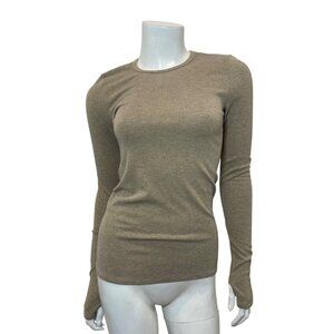 NEW Enza Costa Lurex Ribbed Crew Neck Long Sleeve Tee with Thumb Holes in Gold S